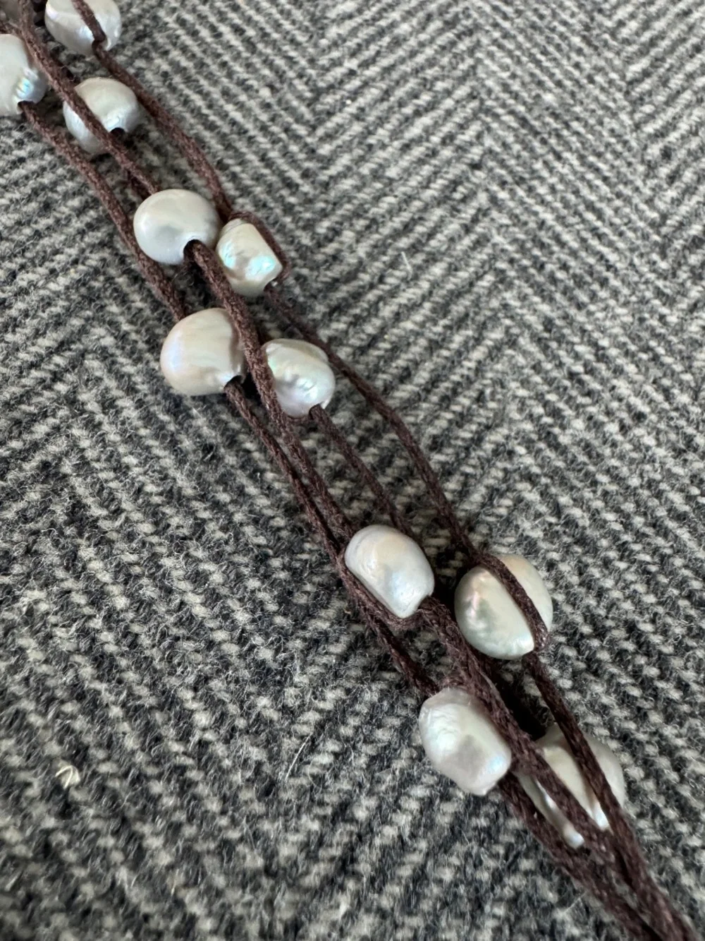 ROOST, MULTI STRAND GRAY RIVER, PEARL BRACELET WITH PEARL LOOP CLOSURE